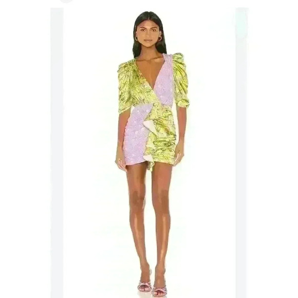 For Love And Lemons Dubois Mixed Print Ruched Mini Dress SZ Small - Picture 1 of 4